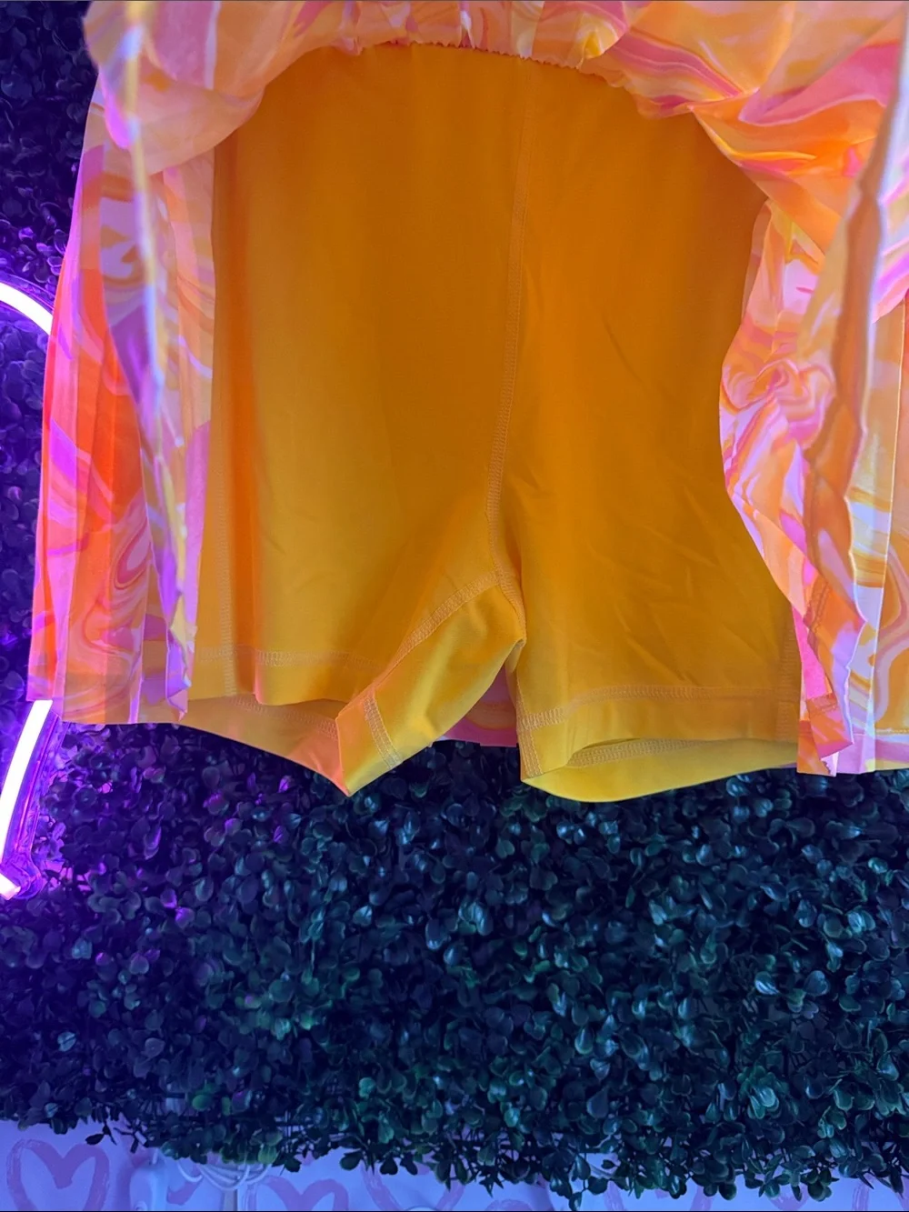 Tennis Set: (L)White Tank w/ Pink & Yellow Accent + (M)Yellow Tennis Swirl Skort